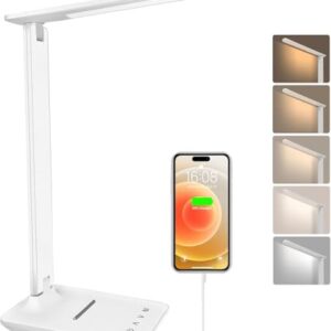 joyshie lámpara Led Escritorio, Flexo de Escritorio con luz nocturna, lampara de escritorio con control táctil, Puerto de carga USB, 5 niveles de luminosidad 5 modos