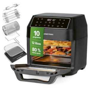 CHOLLO: GOURMETmaxx freidora de aire caliente 12 L Airfryer | freidora con 9 funciones, pantalla táctil, pinchos giratorios y shashlik | 10 progas incl. pizza | mini horno 1700 W – prácticamente sin aceite con descuento