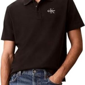CHOLLO: Calvin Klein Polo de Manga Corta Hombre Easy Monologo con Botones, Negro , S | Oferta Amazon