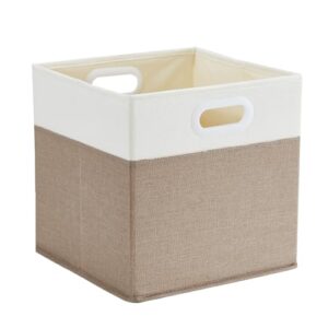 REBAJADO: Mangata Caja Almacenaje Plegable 25x25x25 cm Kaki Claro/Blanco Roto, 1 ud | Cesta de almacenamiento de tela de 25 x 25 x 25 cm con asas para ropa, juguetes y estantes
