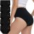 IceReco Bragas Mujer Algodon Talle Alto Pack de 5 Bragas Postparto Braguitas Algodon Mujer Cintura Alta Algodón Culotte Ropa Cómodo Interior Braguitas de Control Reductoras Negro M