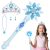 AUYAO Varita Mágica de Princesa, 4pcs Varita Luminosa de Copo de Nieve con Corona Collar Pendientes, Varita de Hadas, Regalos de Cumpleaños para Niñas, Accesorios de Cosplay Fiesta Navidad