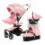 Nine point nine Cuero PU Carrito Bebe 3 en 1, Carricoche 3 Piezas con Asiento Giratorio 360°, Carro Tres Piezas con Capazo Grande Cómodo, Cochecito Bebe Marco de Aleación Aluminio (906 Pink)