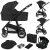 LIONELO BIANKA Cochecito de Bebé 3 en 1 (22 kg) Portabebés (9 kg) Silla de Coche (13 kg), Plegable, Sistema de Viaje Respaldo Ajustable Ruedas 360o Amortiguación, Capota XXL, Carrito de Bebe (Black)