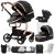 NADDLILY Cuero PU Carrito Bebe 3 en 1, Carrito Bebe con Diseño Portátil Plegable de Un Clic, Carro Bebe 3 Piezas con Empuje Reversible Dos Vías, Cochecito Bebe 3 Piezas con Accesorios (L518 Black)